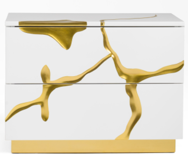 White and Gold 2 Drawer Nightstand