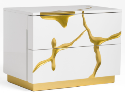 White and Gold 2 Drawer Nightstand