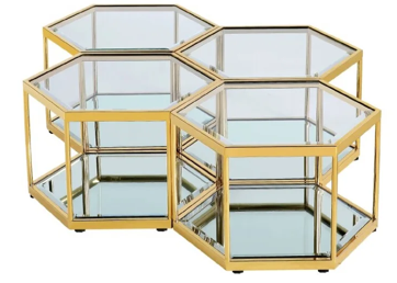 4 Piece Gold Hexagon Coffee Table