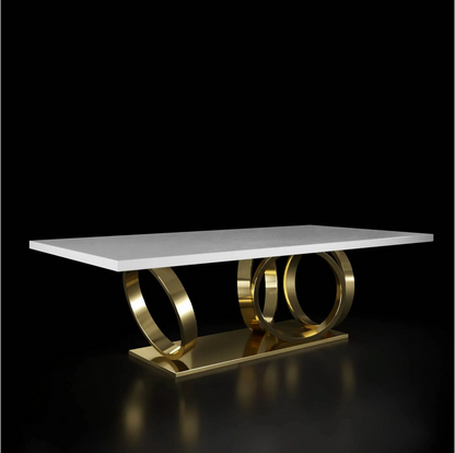 Orbitz White Marble Brushed Gold Dining Table