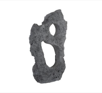 Colossal Cast Stone Sculpture, Two Holes, Charcoal Stone