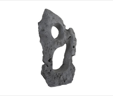 Colossal Cast Stone Sculpture, Two Holes, Charcoal Stone