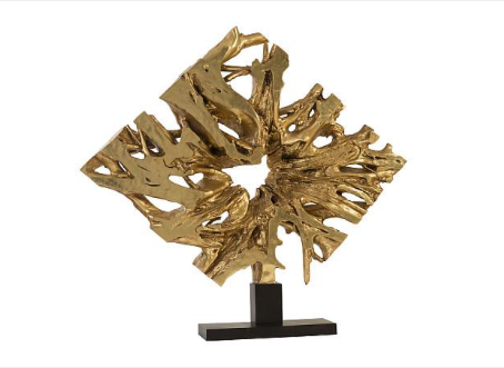 Cast Teak Root Sculpture On Base, Gold leaf