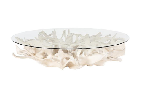 Cast Root Coffee Table, Faux Bleached Finish, With 82" Glass