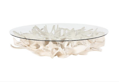 Cast Root Coffee Table, Faux Bleached Finish, With 82" Glass