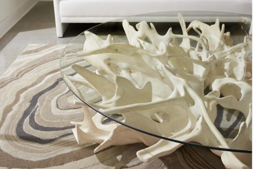 Cast Root Coffee Table, Faux Bleached Finish, With 82" Glass