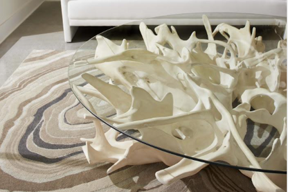 Cast Root Coffee Table, Faux Bleached Finish, With 82" Glass