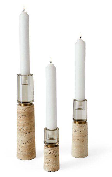 Optic Candleholders - Travertine, S/3