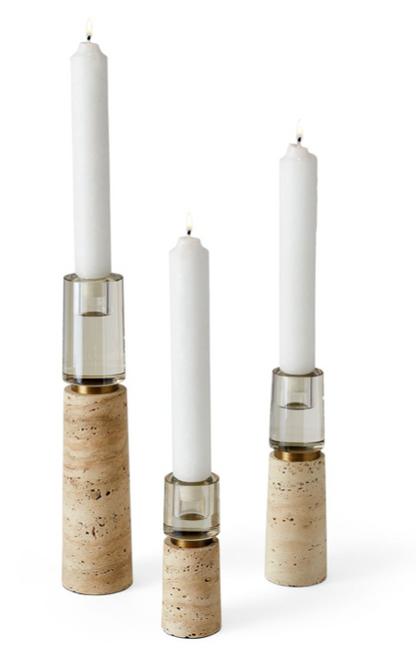 Optic Candleholders - Travertine, S/3