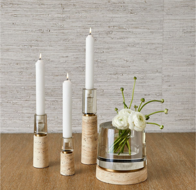Optic Candleholders - Travertine, S/3
