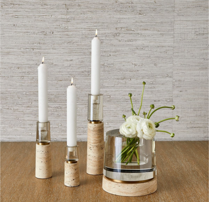 Optic Candleholders - Travertine, S/3
