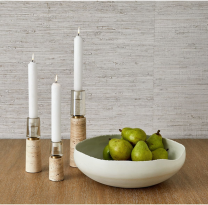 Optic Candleholders - Travertine, S/3