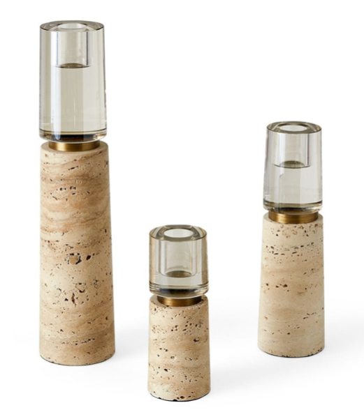 Optic Candleholders - Travertine, S/3