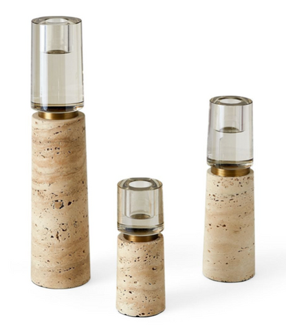 Optic Candleholders - Travertine, S/3