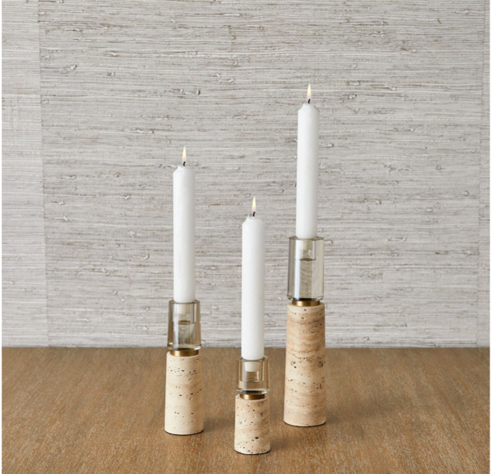 Optic Candleholders - Travertine, S/3