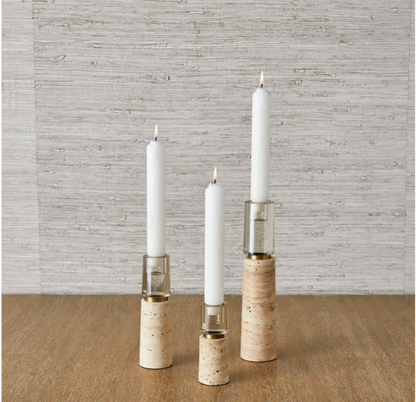 Optic Candleholders - Travertine, S/3