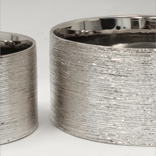Etched Metallic Silver Pots