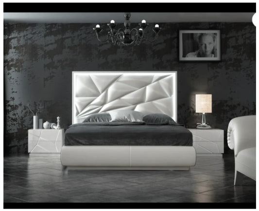 White leather king bed