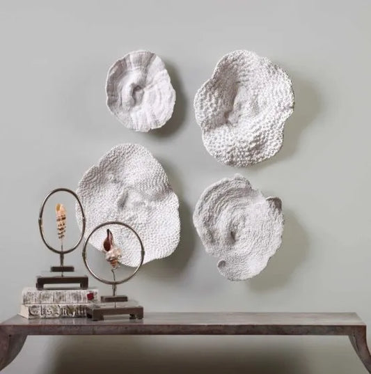 White Sea Coral Wall Decor Set of 4