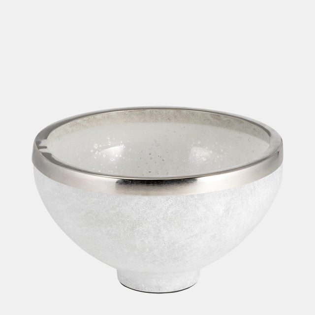 Glass 10" Bowl With Ring Deco,White