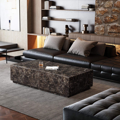 Iris Brown Dark Emperador Rectangle Marble Coffee Table