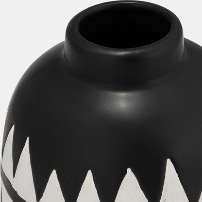 9"H Tribal Flower Vase, Black/White