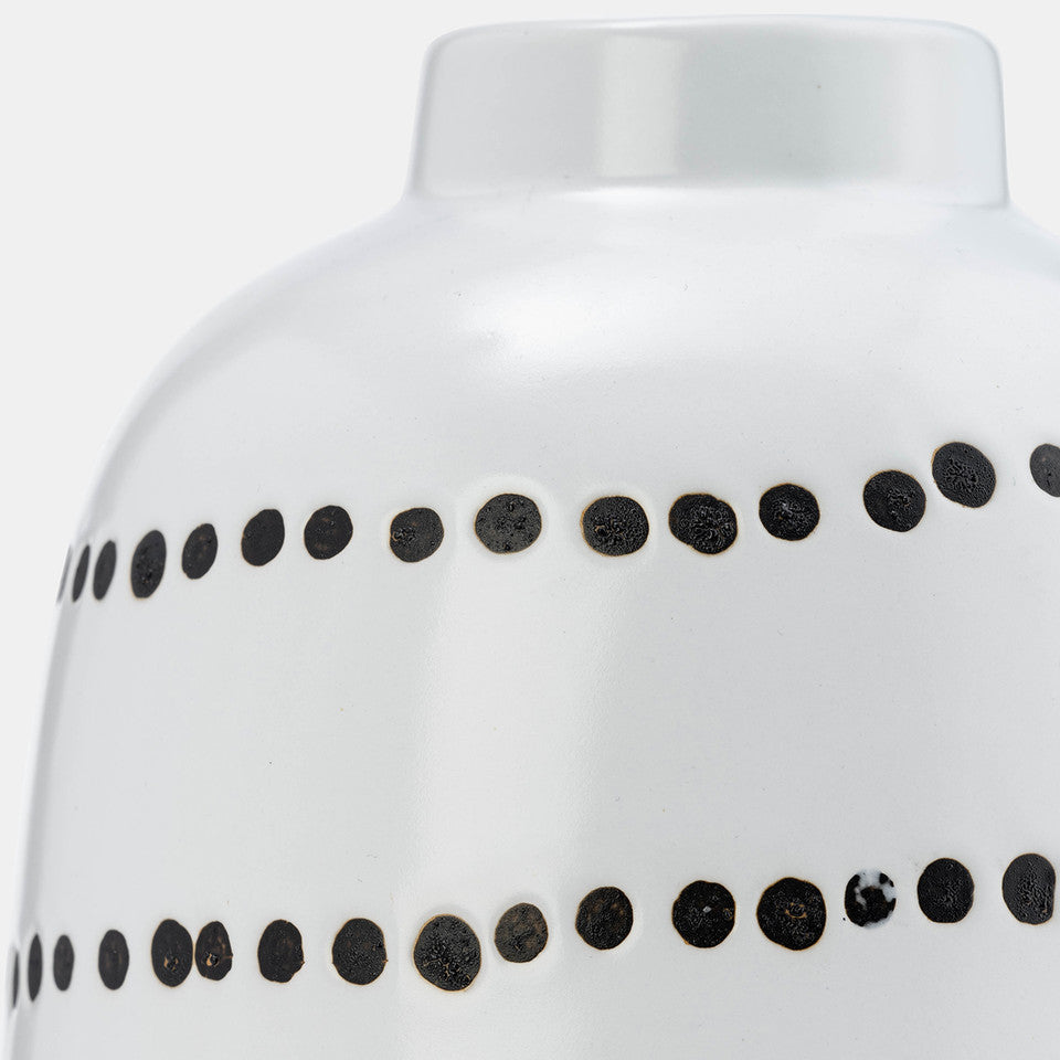 9"H Spiral Dot Flower Vase, White/Black