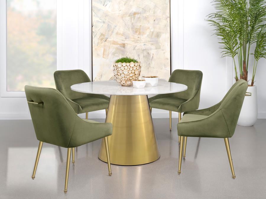 Round Brushed Gold & Marble Top Dining Table