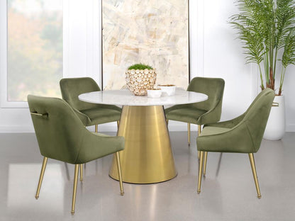 Round Brushed Gold & Marble Top Dining Table
