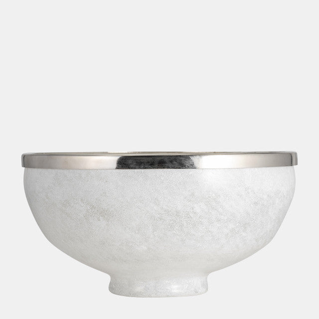 Glass 13" Bowl With Ring Deco,White
