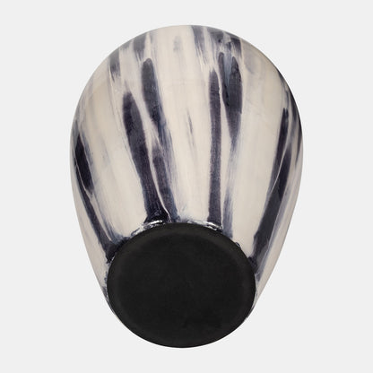 Glass, 17" Striped Vase, Black/White