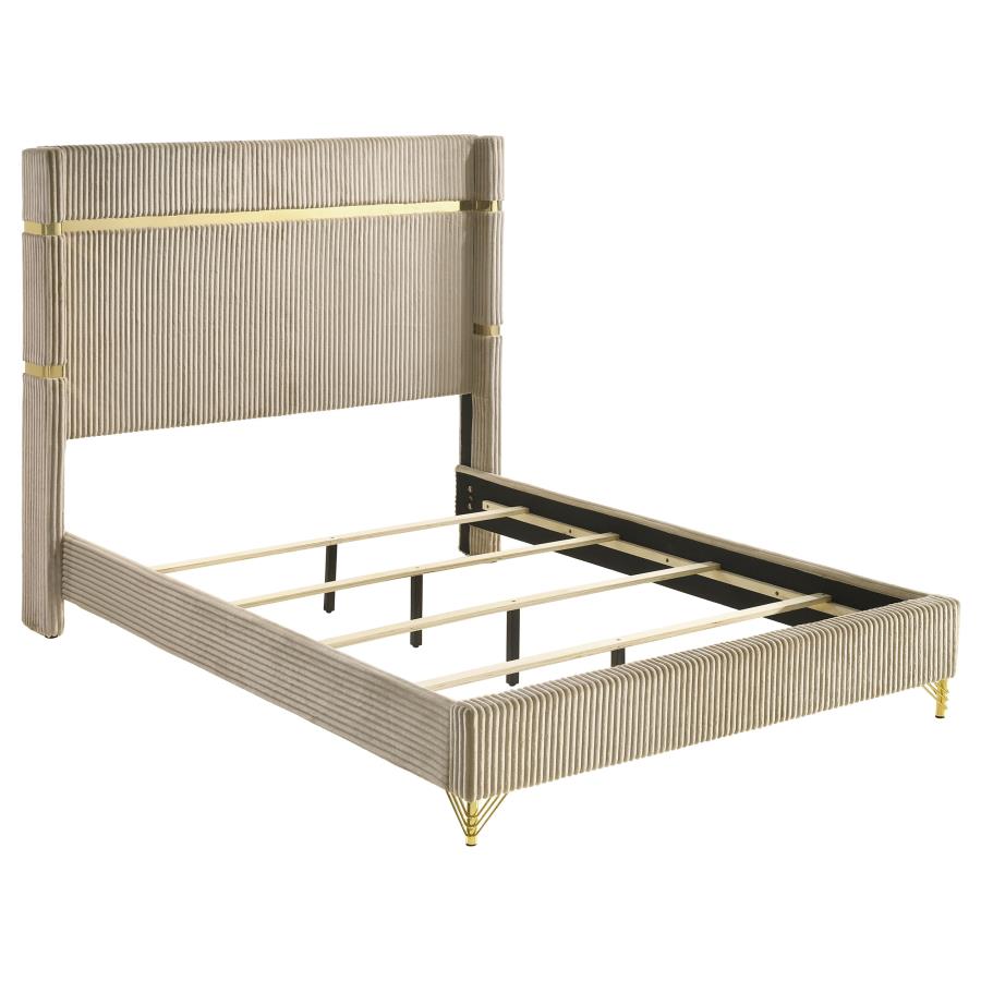 Licelle Upholstered Wingback Bed Beige