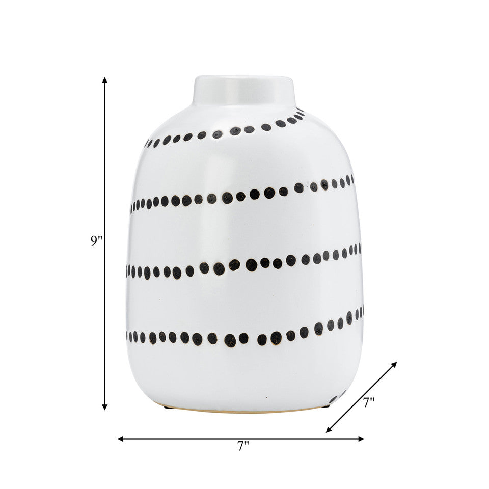 9"H Spiral Dot Flower Vase, White/Black