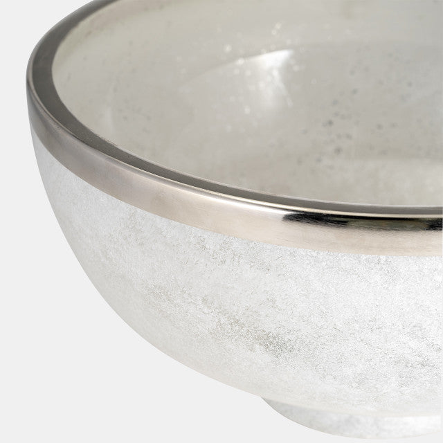 Glass 13" Bowl With Ring Deco,White