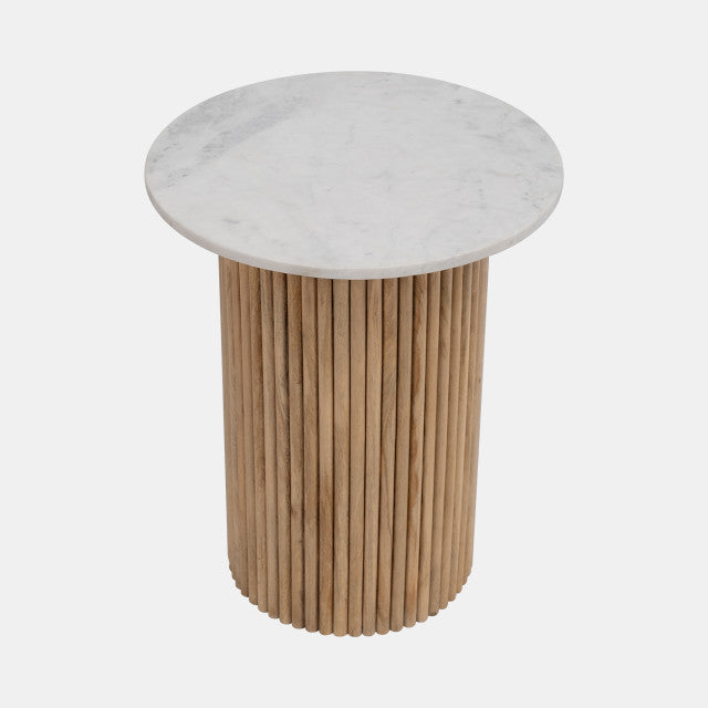 Wood & Marble Reeded End Table