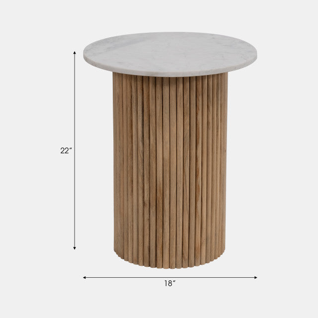 Wood & Marble Reeded End Table