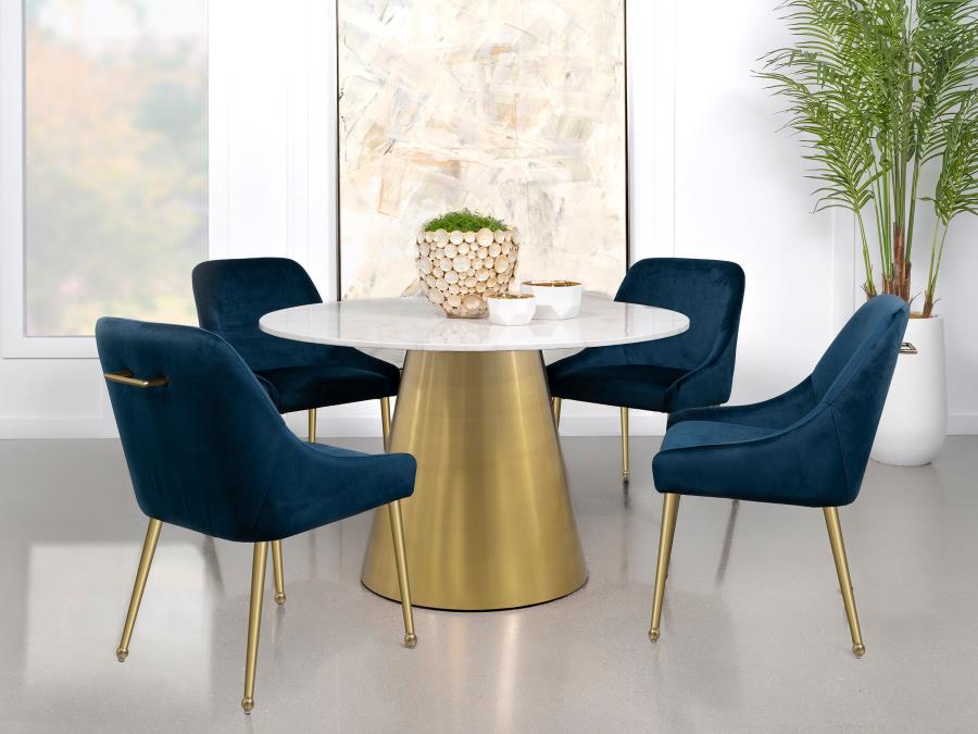 Round Brushed Gold & Marble Top Dining Table