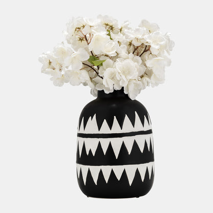 9"H Tribal Flower Vase, Black/White