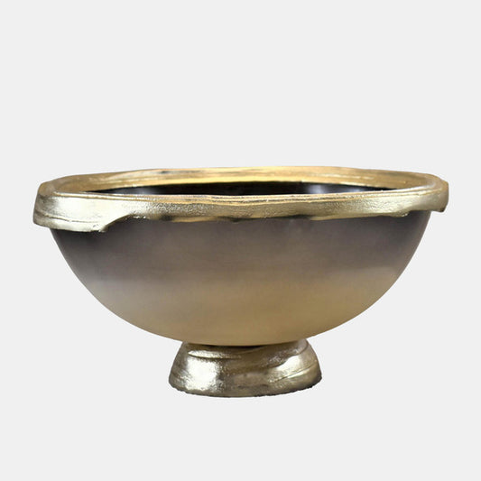 Glass, 15"d Bowl W/ Silver Base, Taupe Nickel