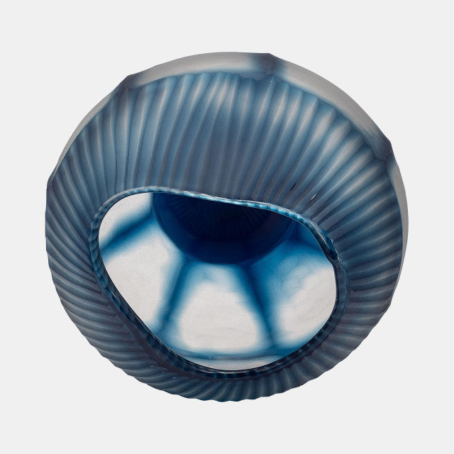Glass, 9" Carved Bowl Blue