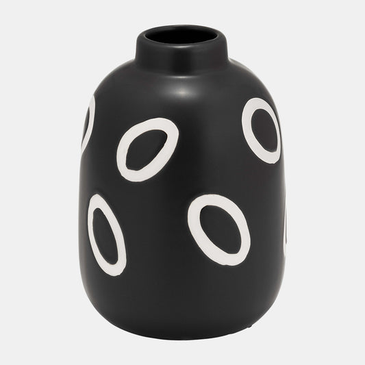 9"H Funky Bubble Flower Vase, Black/White