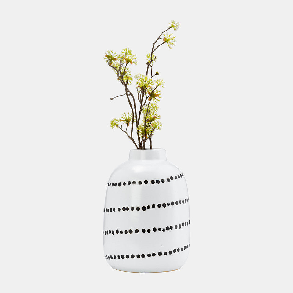 9"H Spiral Dot Flower Vase, White/Black