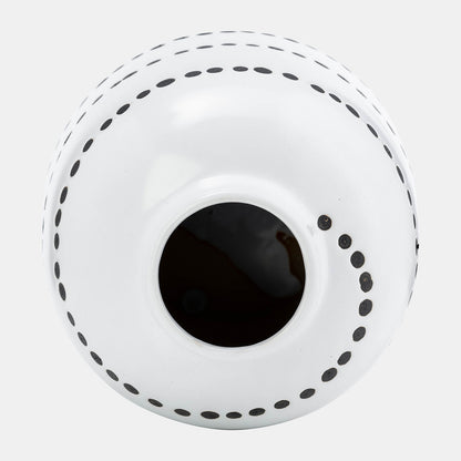 9"H Spiral Dot Flower Vase, White/Black