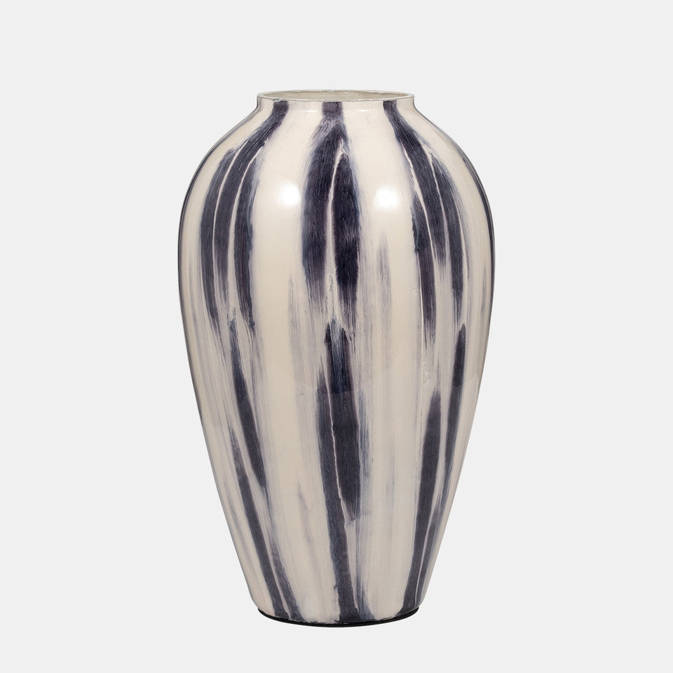 Glass, 17" Striped Vase, Black/White