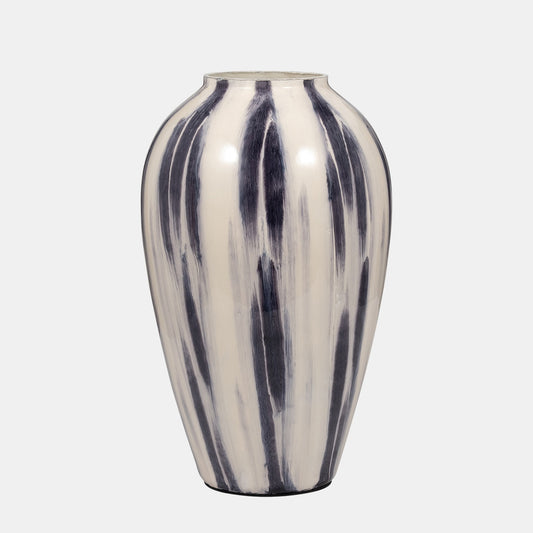 Glass, 17" Striped Vase, Black/White