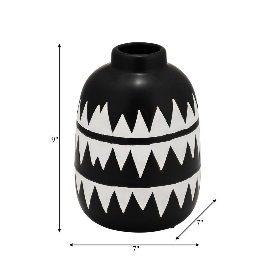 9"H Tribal Flower Vase, Black/White