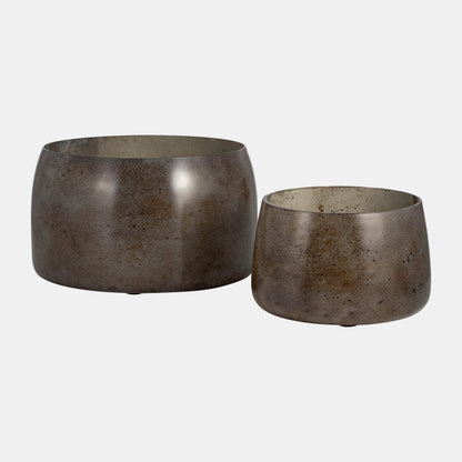 Glass, Set of 2 10/14" Decorative Bowls, Bronze