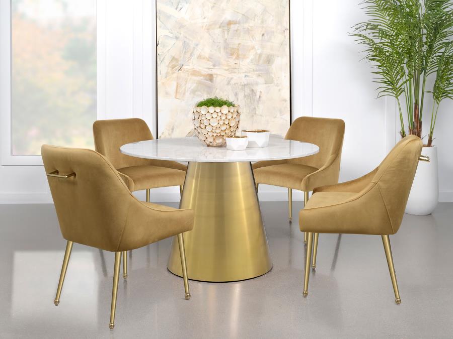 Round Brushed Gold & Marble Top Dining Table
