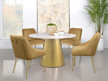 Round Brushed Gold & Marble Top Dining Table