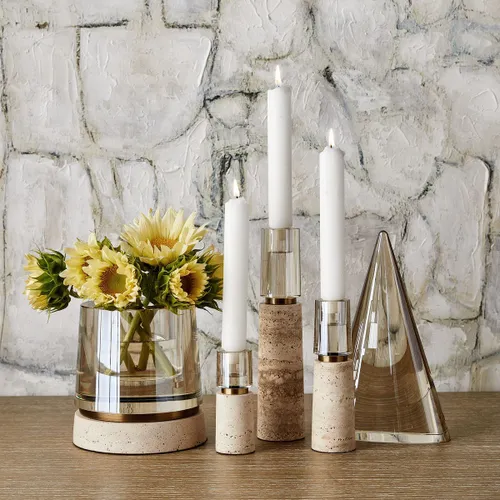 Optic Candleholders - Travertine, S/3